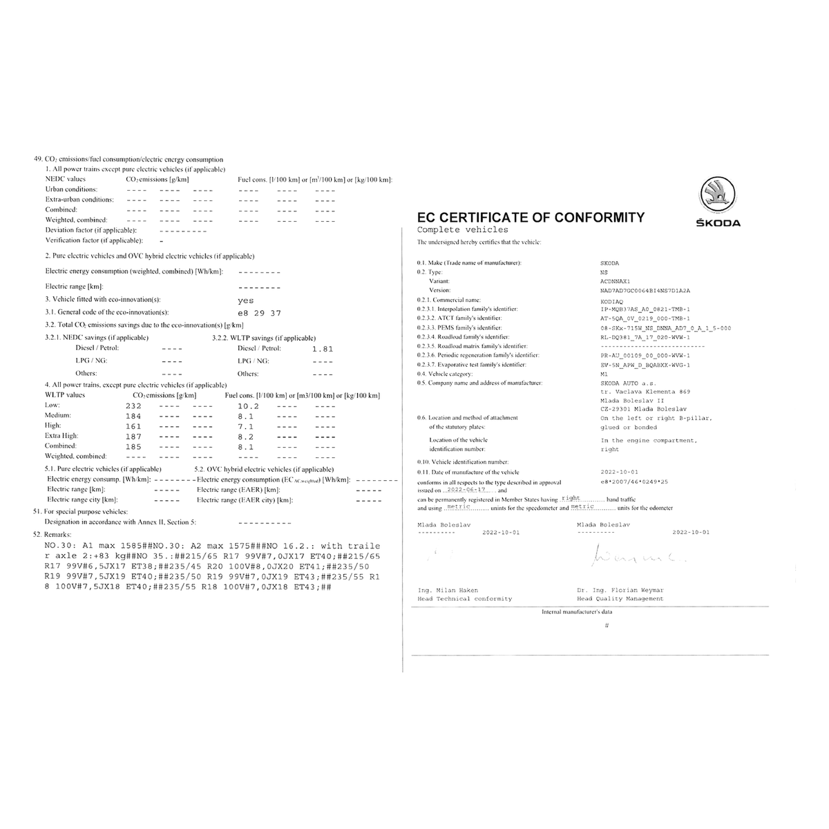 Certificado de Conformidad ŠKODA