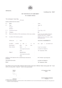 Sample Lotus EU Certificate of Conformity (COC) document / Muster Lotus EU-Übereinstimmungsbescheinigung