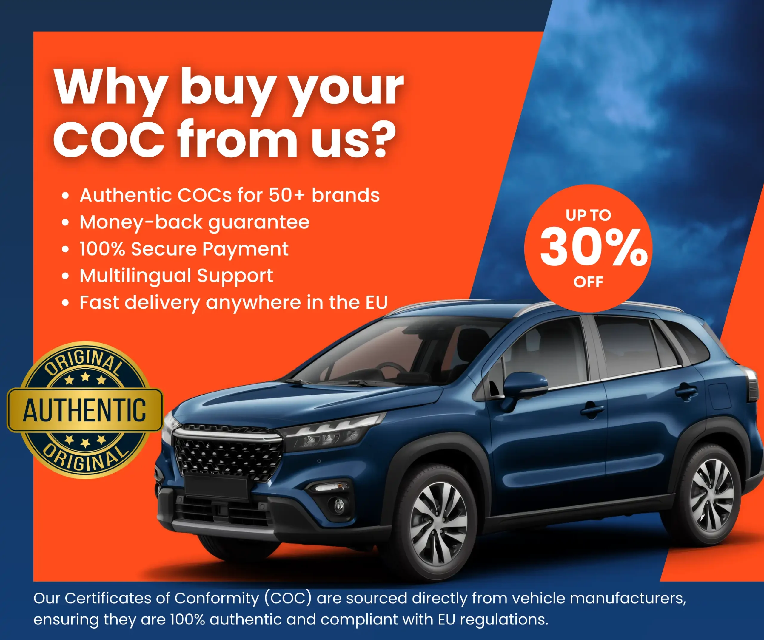 Dacia Certificate of Conformity offer - authentic EU COC document, up to 30% off