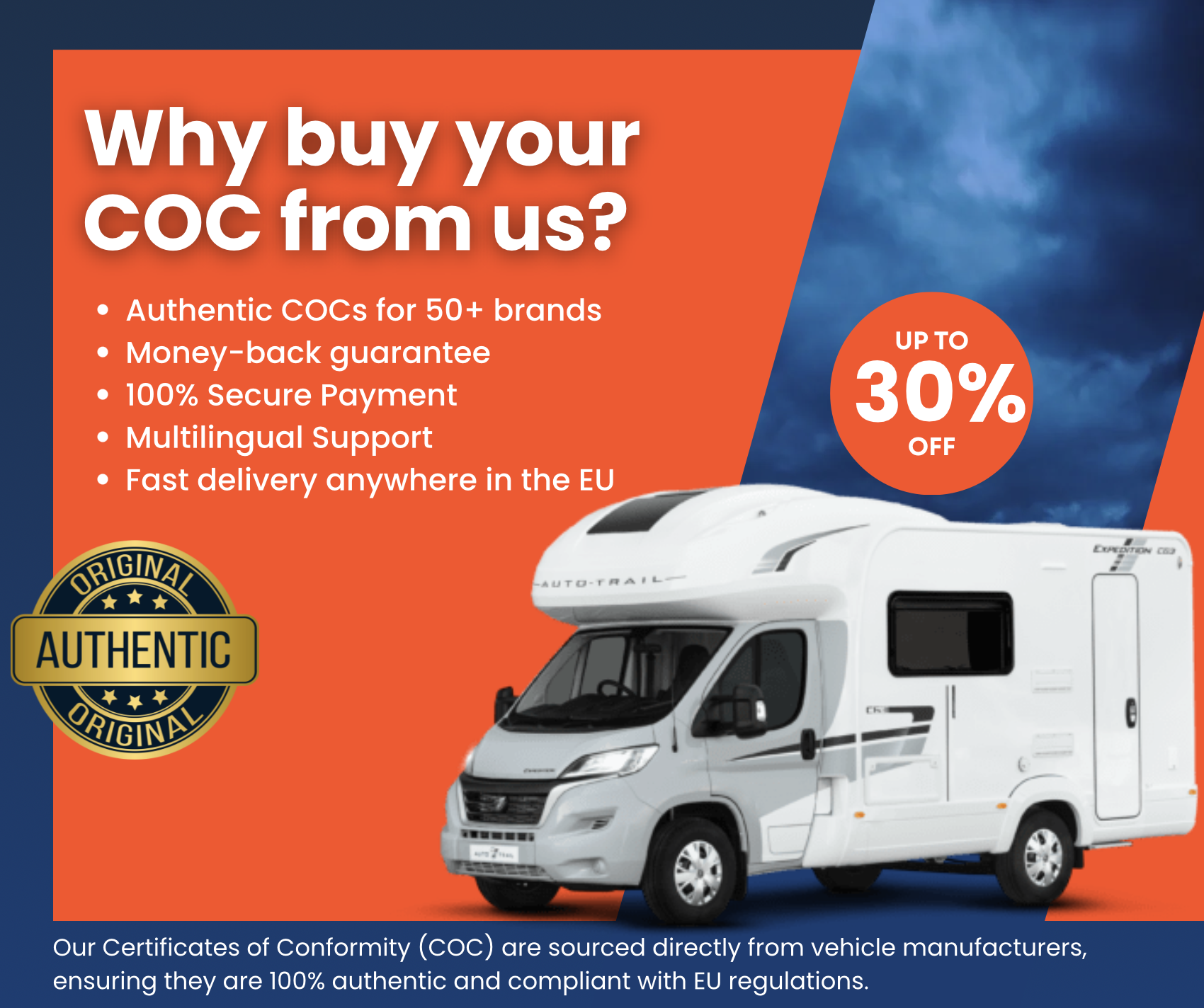 Tabbert caravan Certificate of Conformity offer - authentic EU COC document, up to 30% off